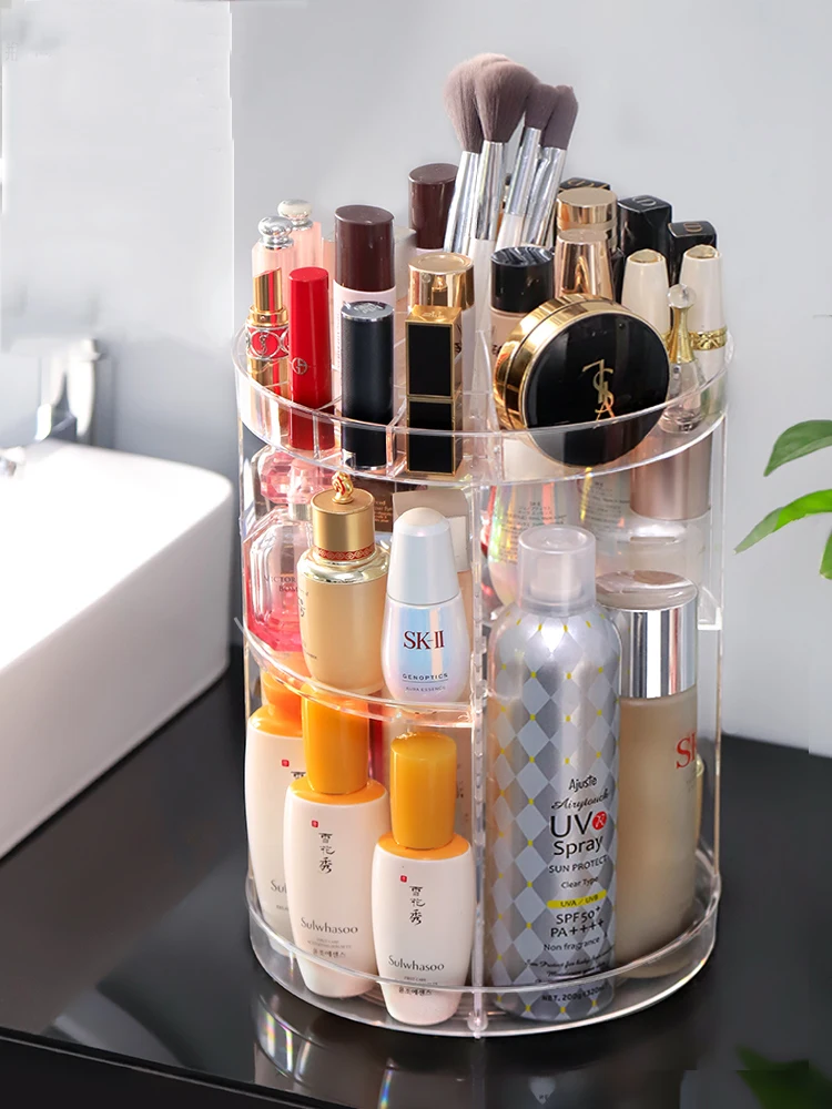 Dressing Table Storage Box 360 Degree Rotation Skincare Product Rack Fashion Acrylic Makeup Organizer for Cosmetic Lipstick Case