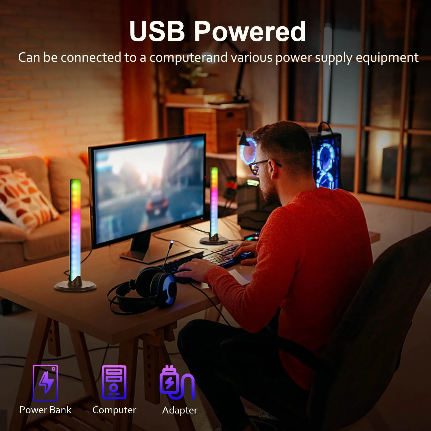 Desk Atmosphere RGB Night Light App Control TV Computer Decoration Lamp rgb Sound Control Led Light Motion Sensor Light Indoor