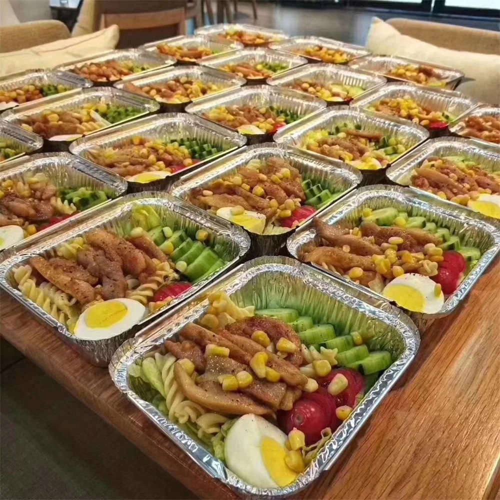 Takeaway lunch box tin foil sizes custom Christmas print cardboard lid oven baking safe recyclable plates