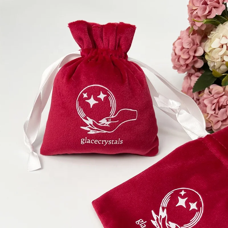 Custom logo printing high quality luxury Small Red soft velvet bag Jewelry gift cosmetics beauty supplies drawstring bag pouch