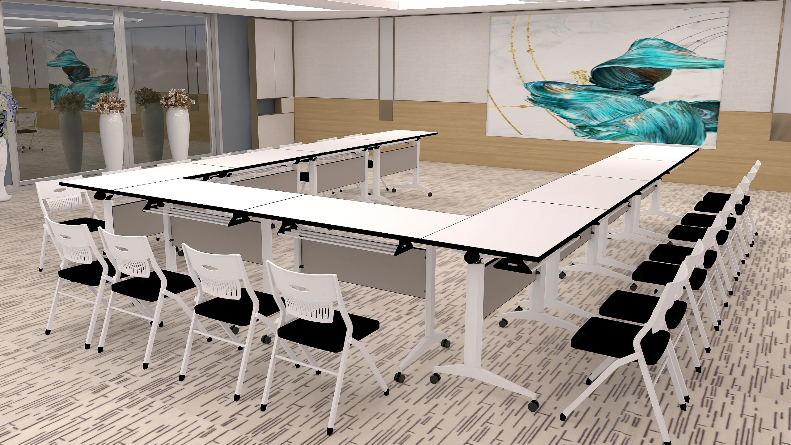 2023 ergonomic rectangular  meeting room foldable mobile modern office furniture reading folding training table conference table