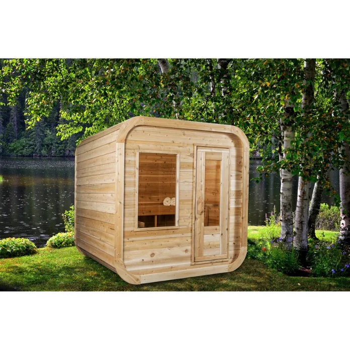 2024 New Outdoor 4-6 People Sauna Room Traditional Red Cedar Wooden Barrel With Harvia Sauna Heater Steam Sauna Cabin