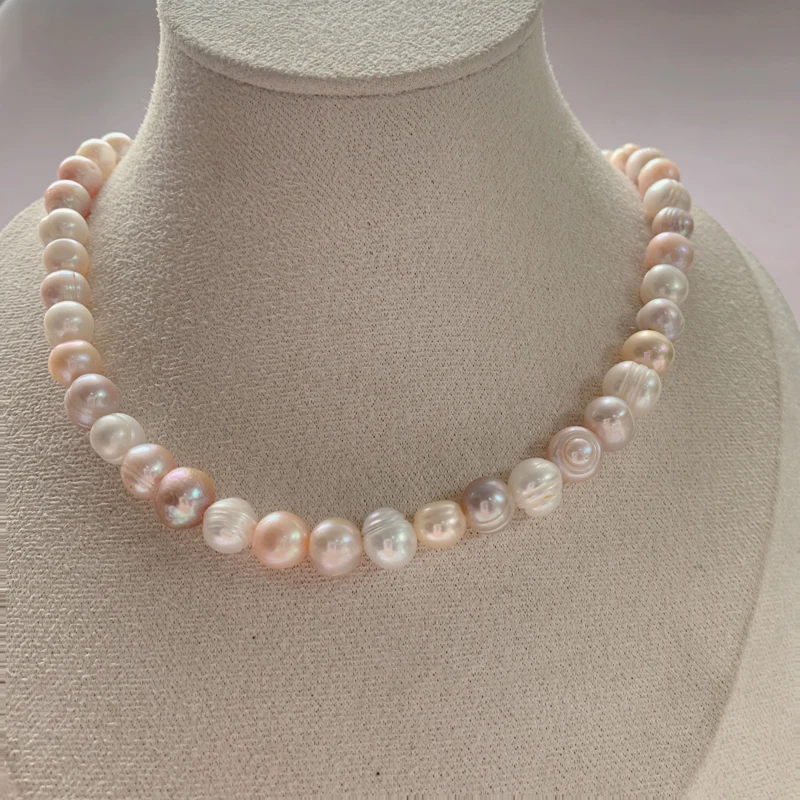 Summer Pink Purple Natural Pearl Necklace White Freshwater Pearl Gold Plated Fashion Necklaces Jewelry