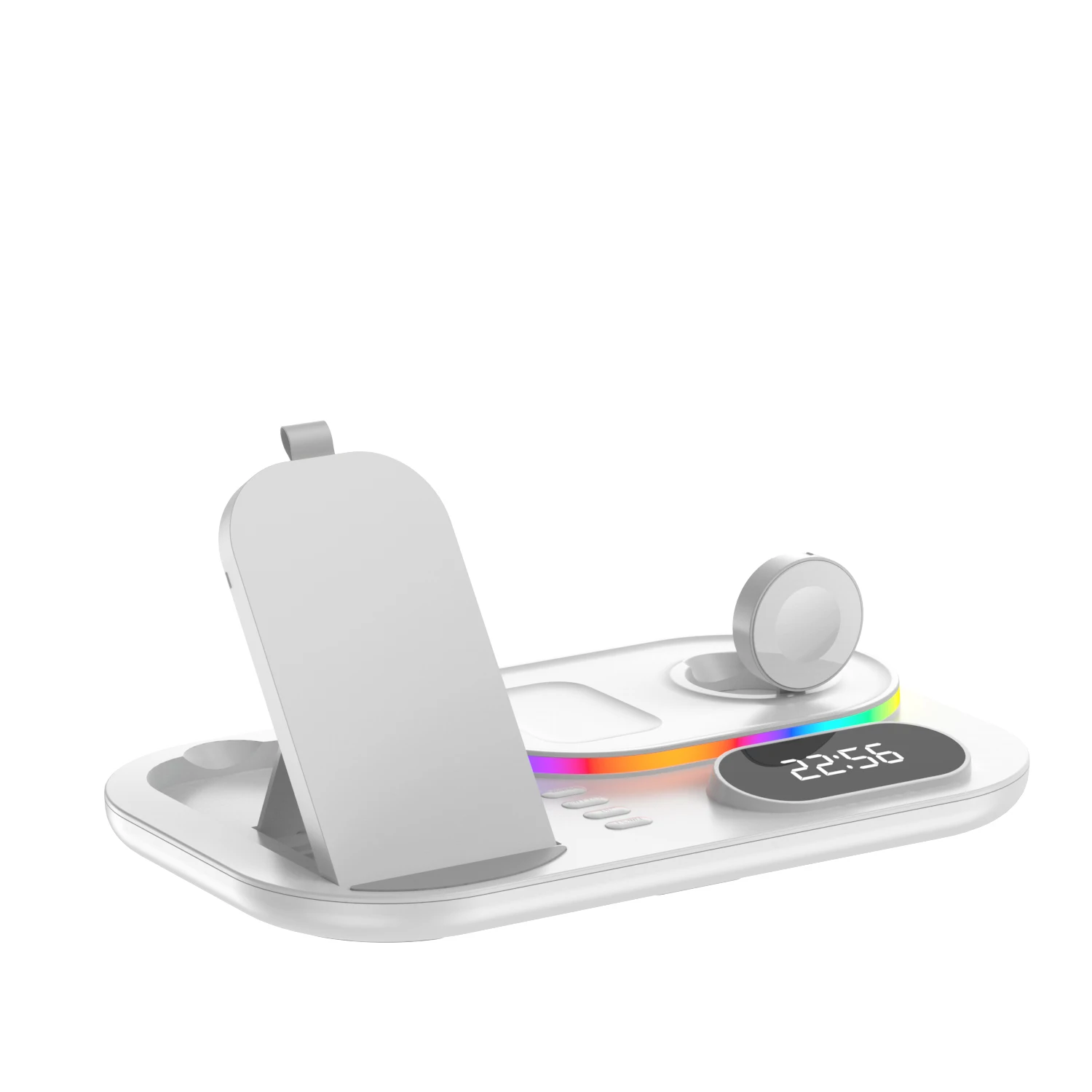 New Design 6-in-1 RGB Multi-Color Light 30W Wireless Charging Dock for Phone, Watch, Earbuds