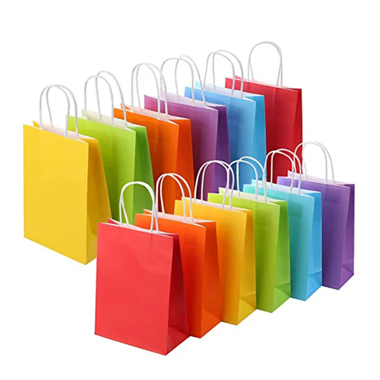 Promotional Blank Wholesale Custom Logo Printing Durable Colorful Kraft Paper Tote Shopping Bag With Handle