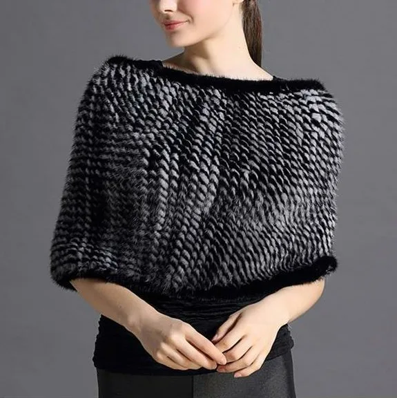 Custom Fashion Fur whole Mink Shawl Hand Knitted Snood Real Mink Fur Poncho Shawl For Women