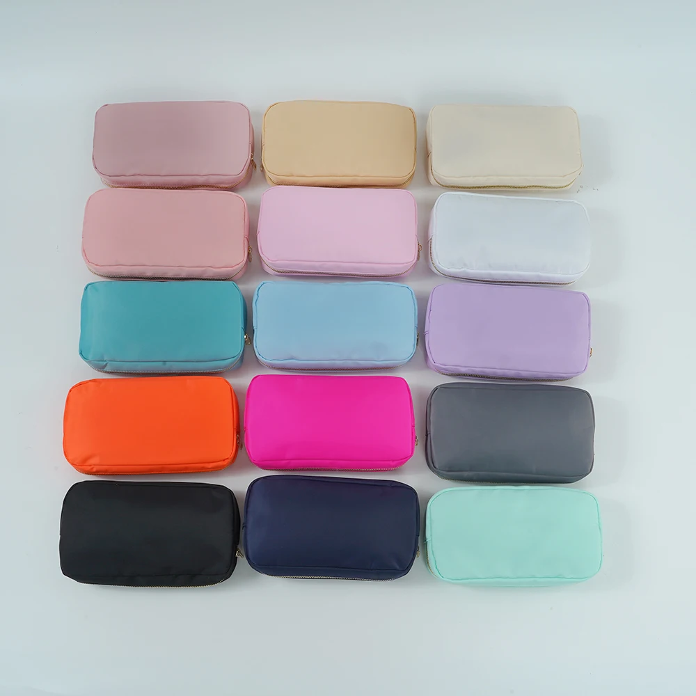 Large Capacity DIY Chenille Letter Patch Bright Candy Color Zipper Make up Pouch Waterproof Nylon Toiletry Travel Cosmetic Bag