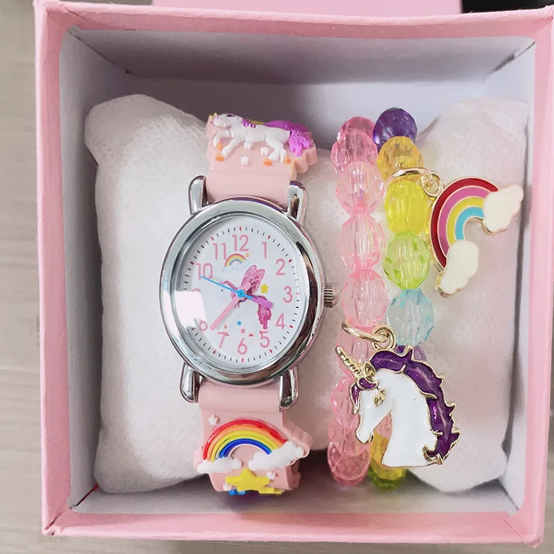 New design girl watch set Kids Cute Pony Watch + Multi-colored beaded Pony bracelet set