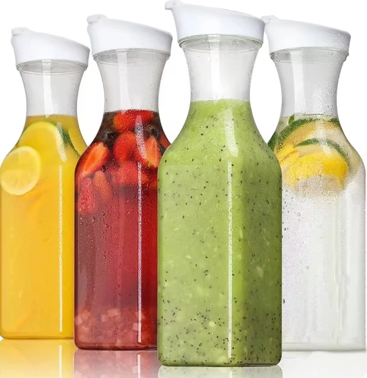 Wholesales Clear Plastic drinks Bottle Square Juice Milk Containers Water with Lid plastic juice pot juice water bottles