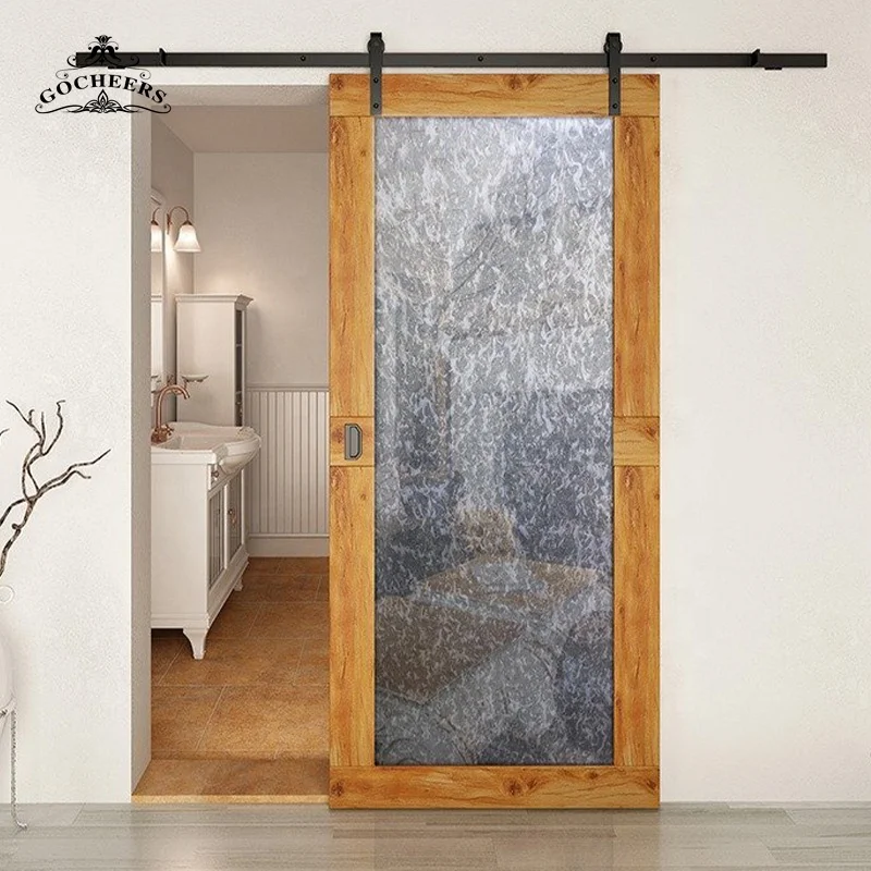 GC Glass bathroom door barn wooden door solid wood interior doors sliding design
