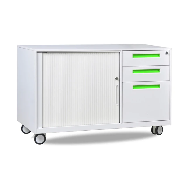 Office furniture metal file cabinet mobile tambour door pedestal roll door storage cabinets with wheels