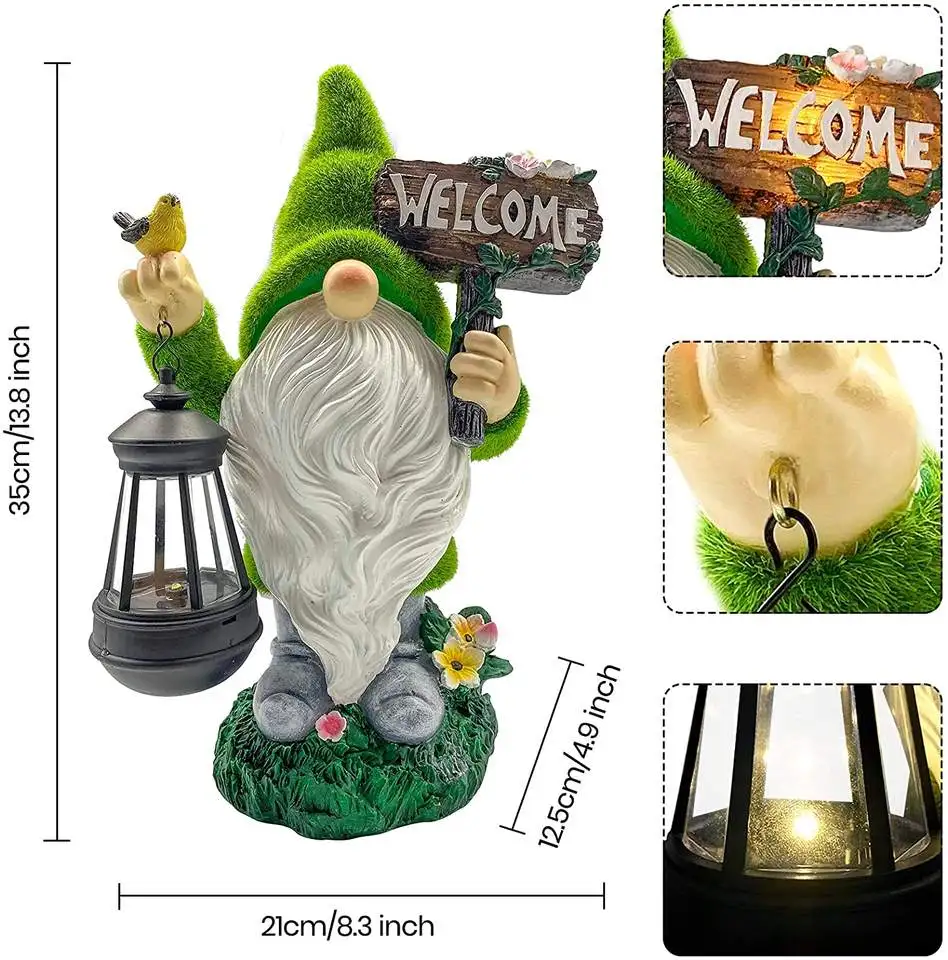 wholesale customized garden Gnome Statue with Solar Lights