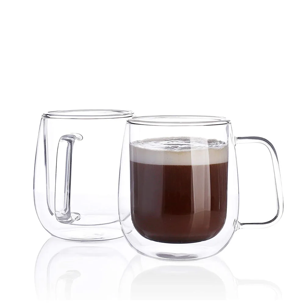 DGCCRF Listed 250ML 350ML Big Mug Elegant Design Thermal Insulated Double Wall Glass Espresso Coffee Mug With Handle