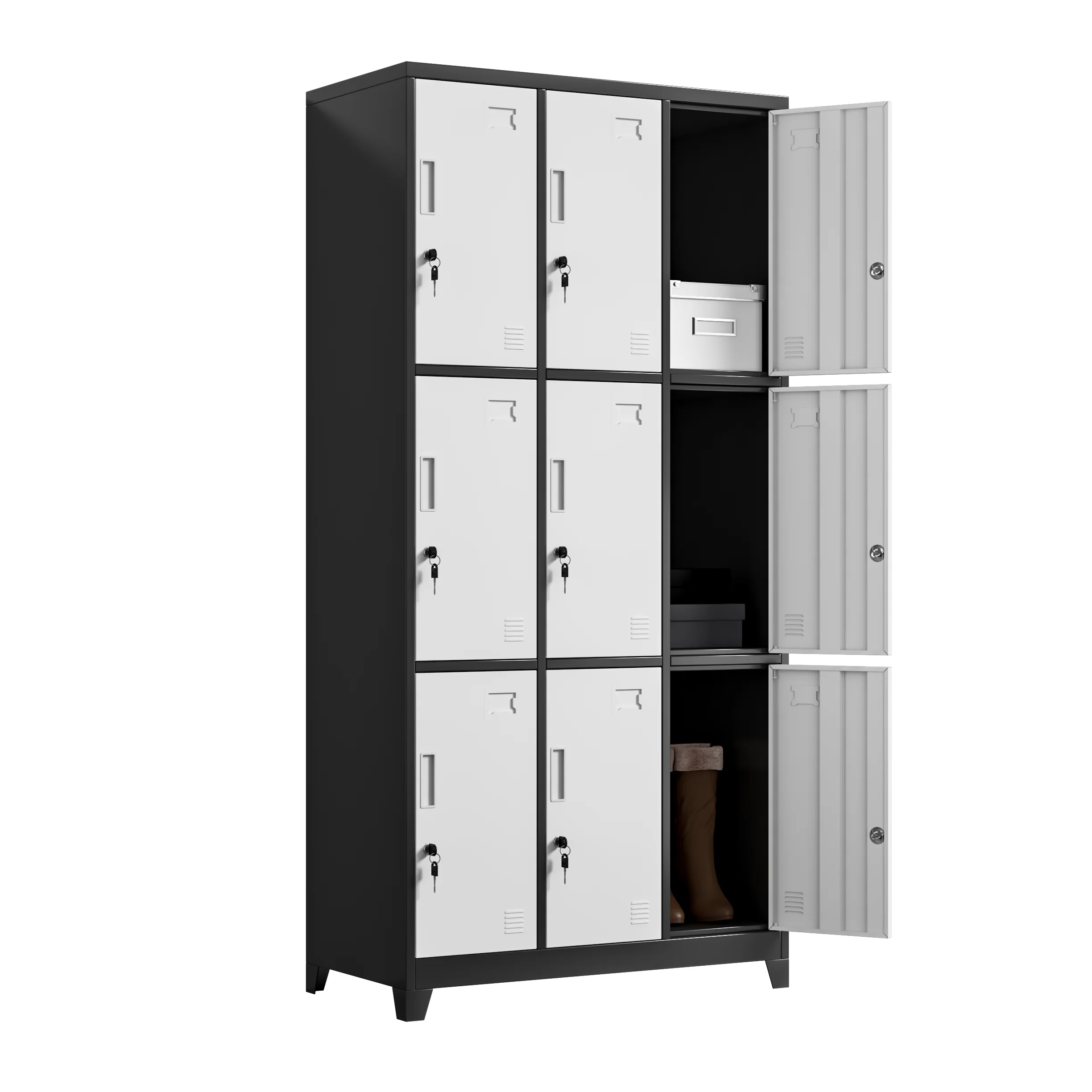 Assembled Metal Storage Locker Cabinet with Feet Steel Gym Clothing Storage Wardrobe 6/9/12 Door Iron Locker with Hanging Rod