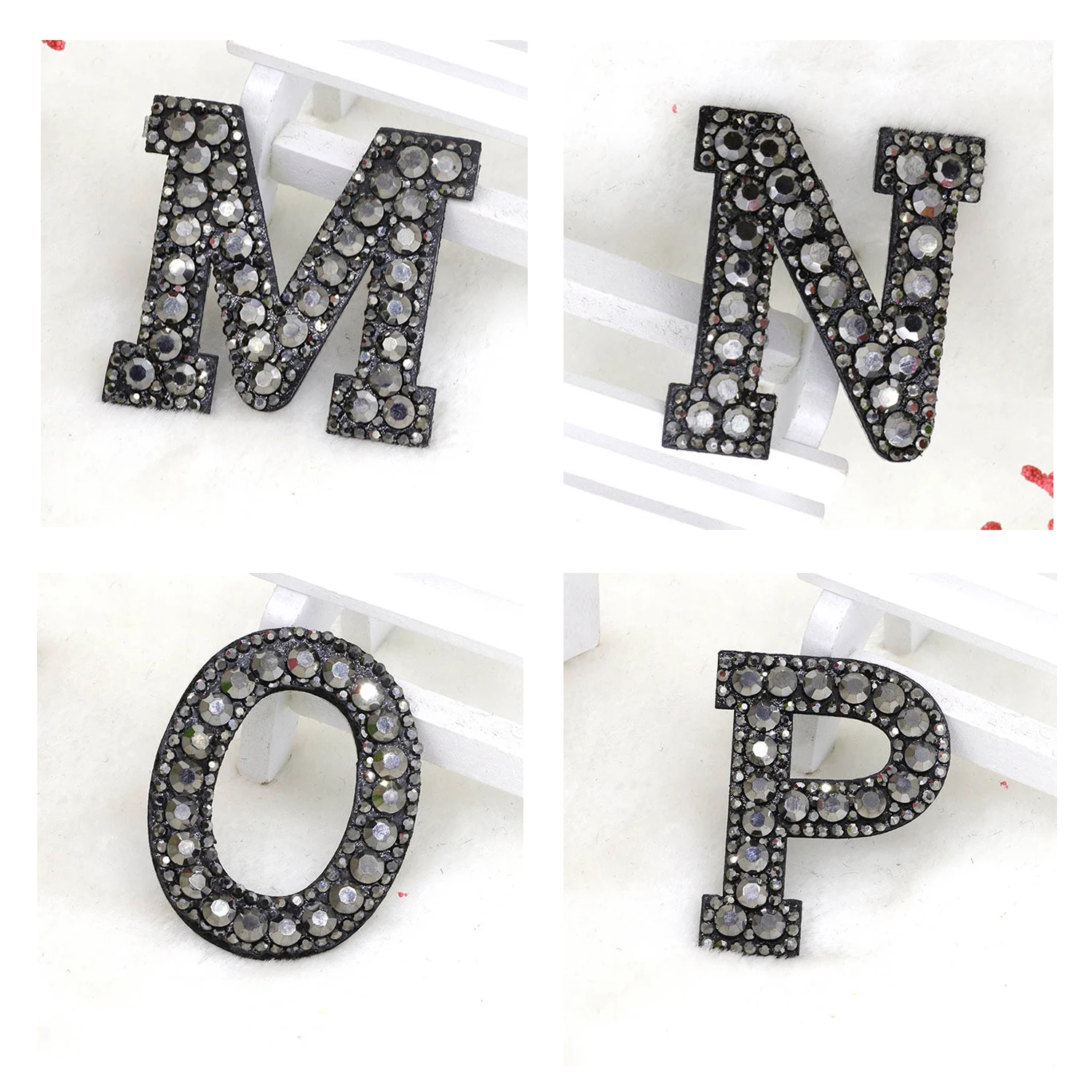 iron on gunmetal rhinestone  A-Z alphabet patches for garment clothing embellishment