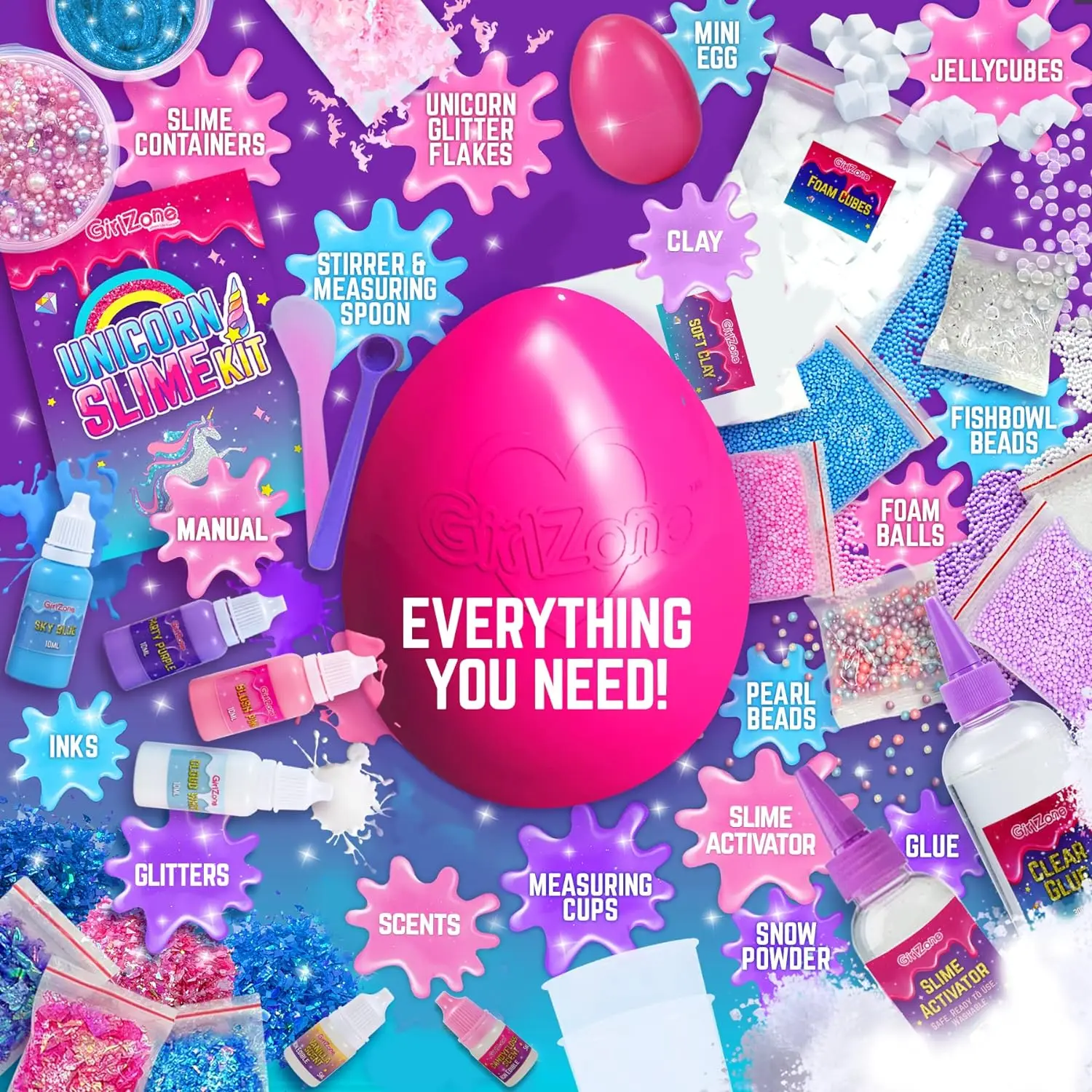 Sparkly Unicorn Egg Surprise Slime Kit for Girls, Sensory Toys for Kids, Create Cloud Slime & Magical Unicorn Slime