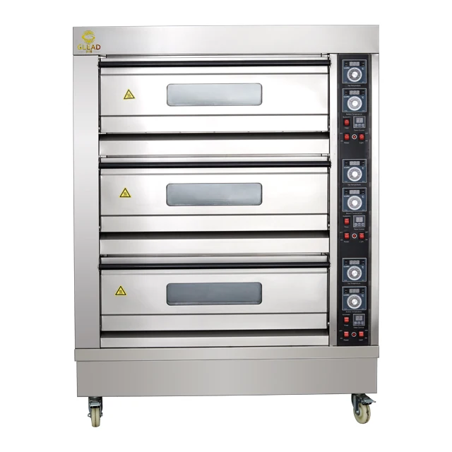 guangzhou 3 deck 3 trays commercial kitchen oven with ovenable paper frozen pizza food hot air gas 4 trays oven