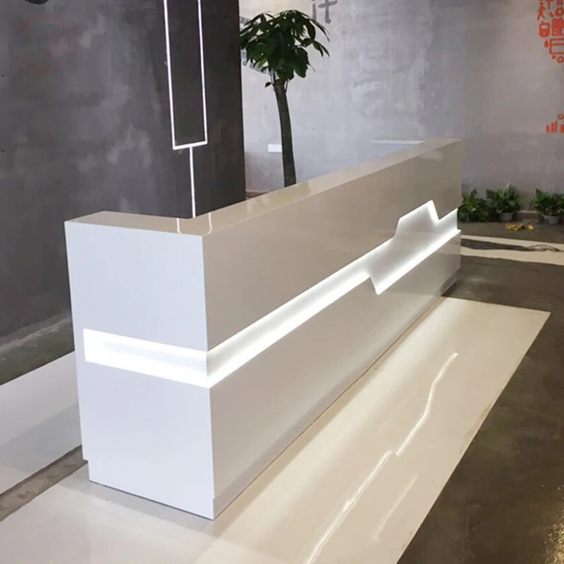 Newly grade corians reception desk cafe/hotel check in counter in glossy artificial marble surface