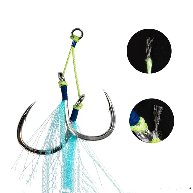 New UV Glow 1/0#-7/0# Steel Wire Assist Hook for Jig Lure Shore Jigging Twin BKK Hook for Shrimp and Squid Fishing