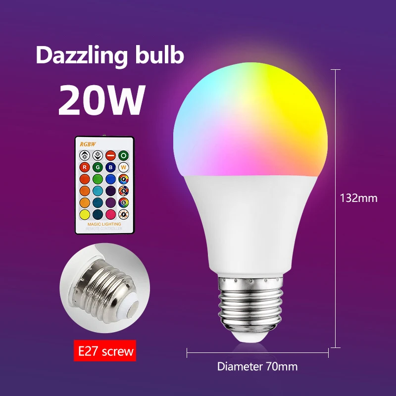 20 Вт Светодиодные Красочные лампы e27 винт RGB диммируемая лампа 16 видов цветов домашнего окружающего света умные лампочки с дистанционным управлением