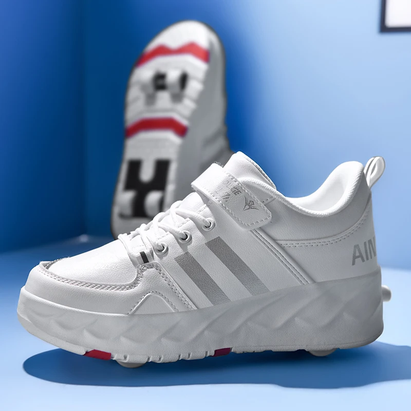 Kick Out Roller Shoes Skate Shoes For Kids Retractable Sneakers With 4 Wheels Wholesale