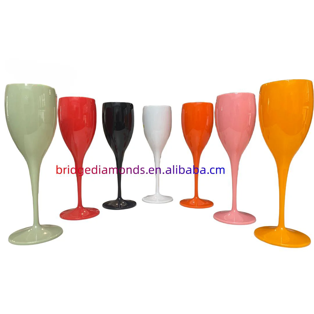 Food Grade Unbreakable Colored Party Champagne Flutes Drinkware Acrylic Wine Cup Plastic Red Wine Glasses Glass