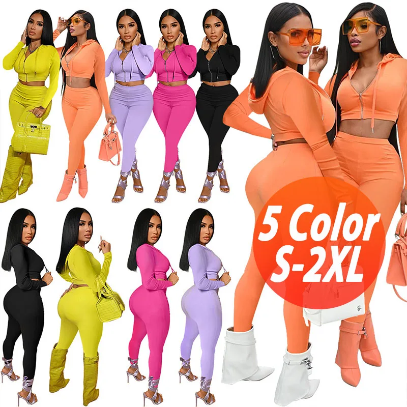 2021 new arrival plus size oversize casual wear solid color hoodie hooded women clothing fall winter casual 2 two piece sets