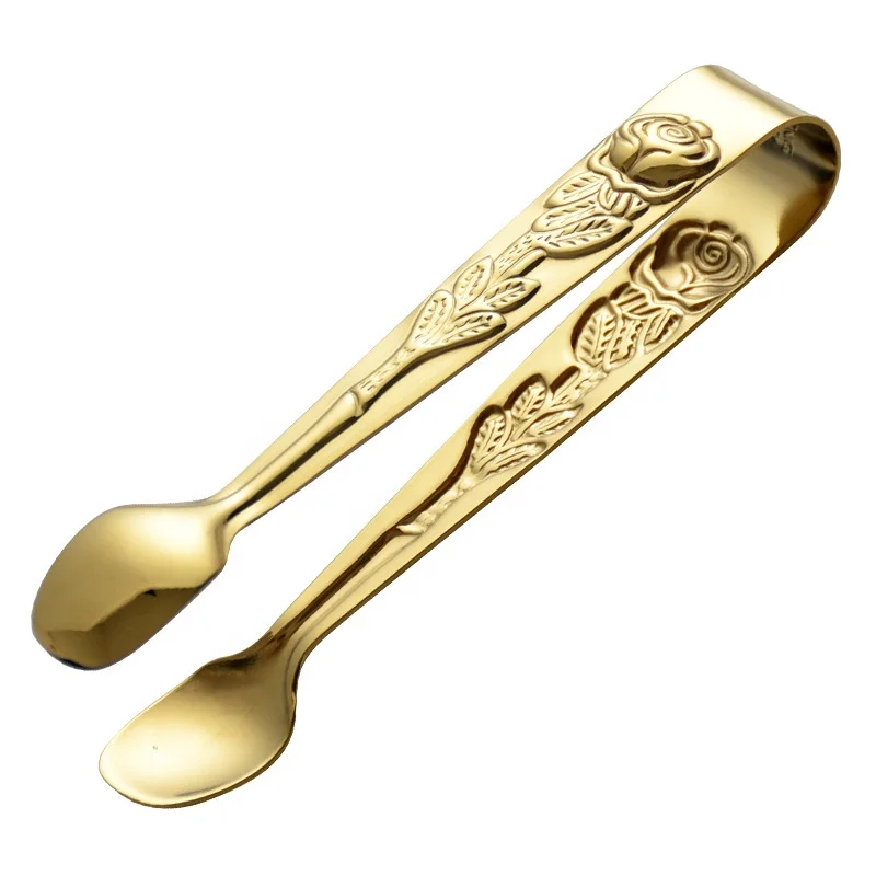 Custom logo  Luxury Gold Ice Tongs Metal Sugar Tong