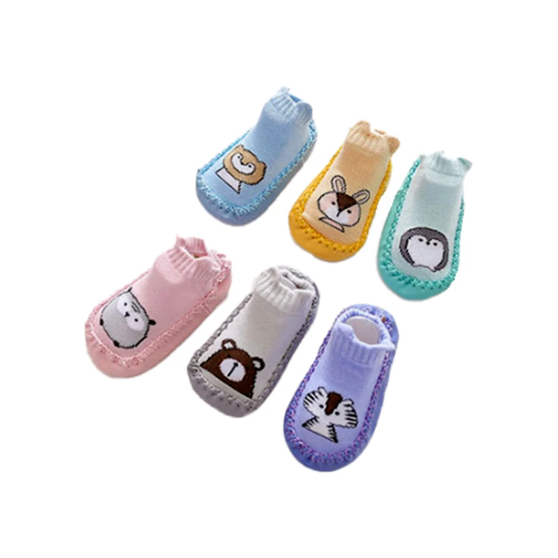 0-2 years old cute cartoon animal soft cotton non-slip floor thick short tube newborn baby shoes socks