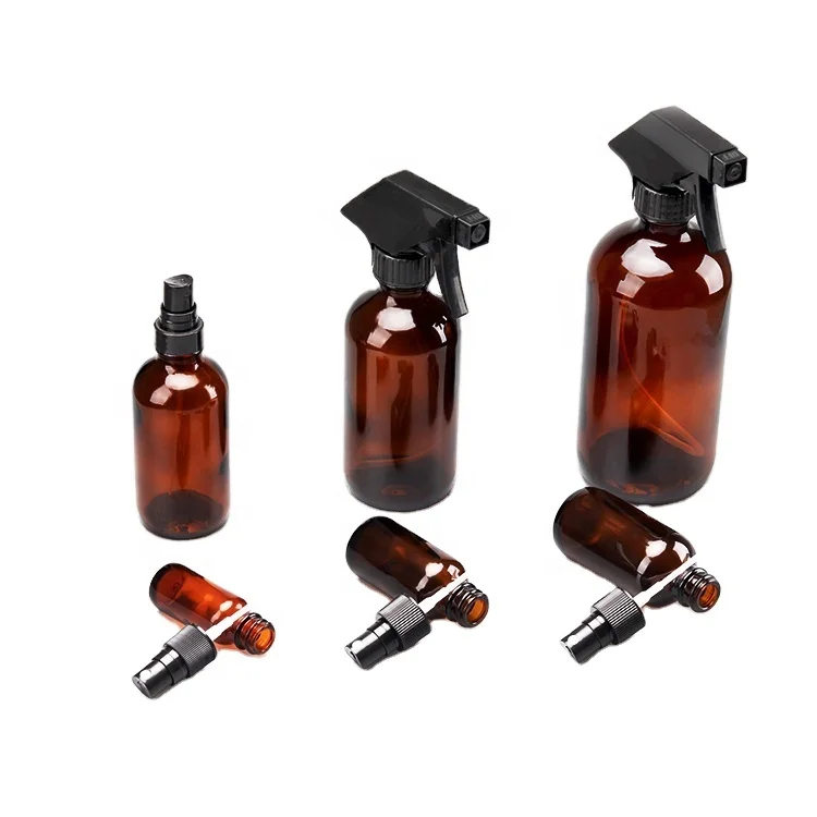 500ml 240ml 4oz Amber Boston Round Glass Bottle with Black Lid