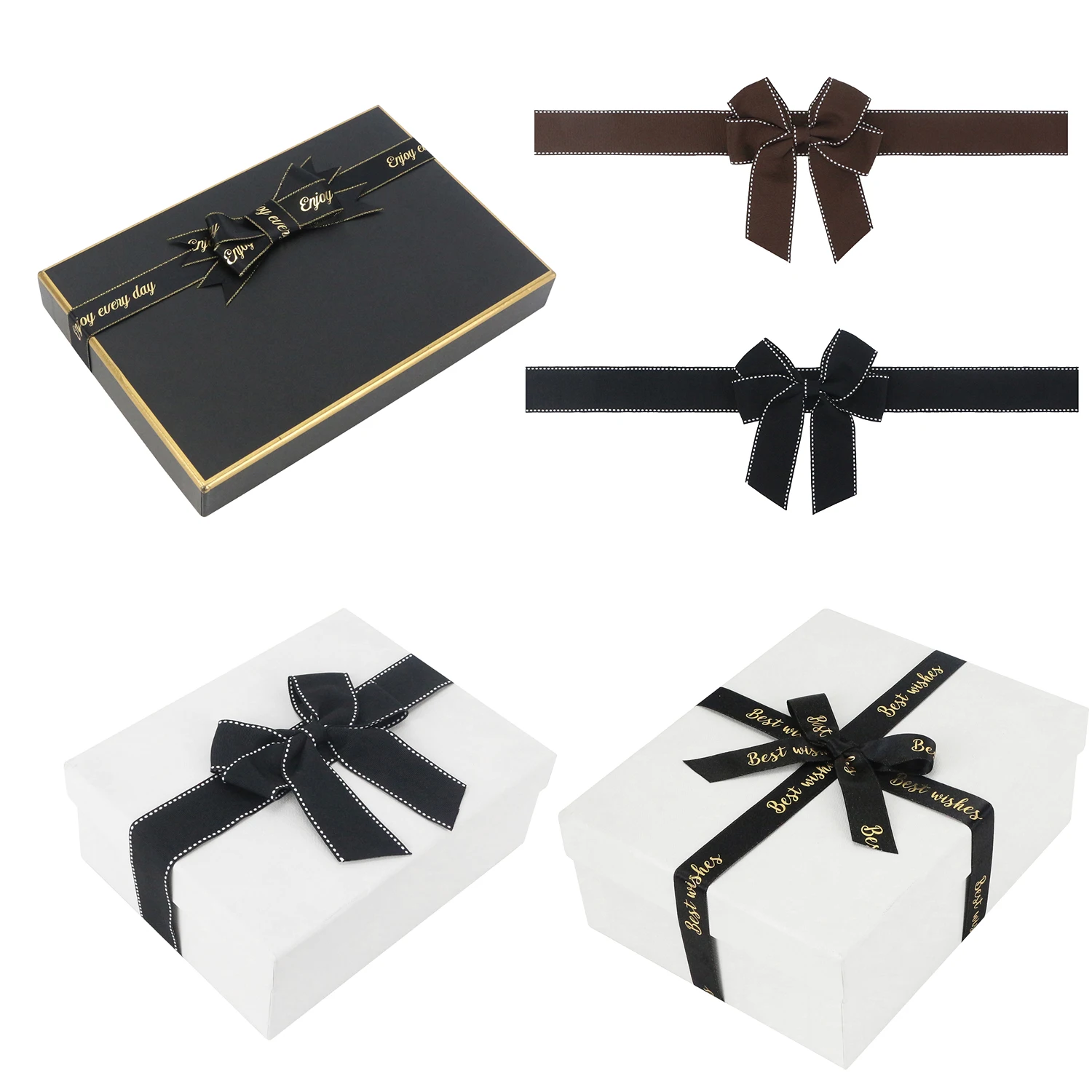 Midi  Customize logo printed  pre-tie polyester satin  gift ribbon bow decorative package bow for paper box