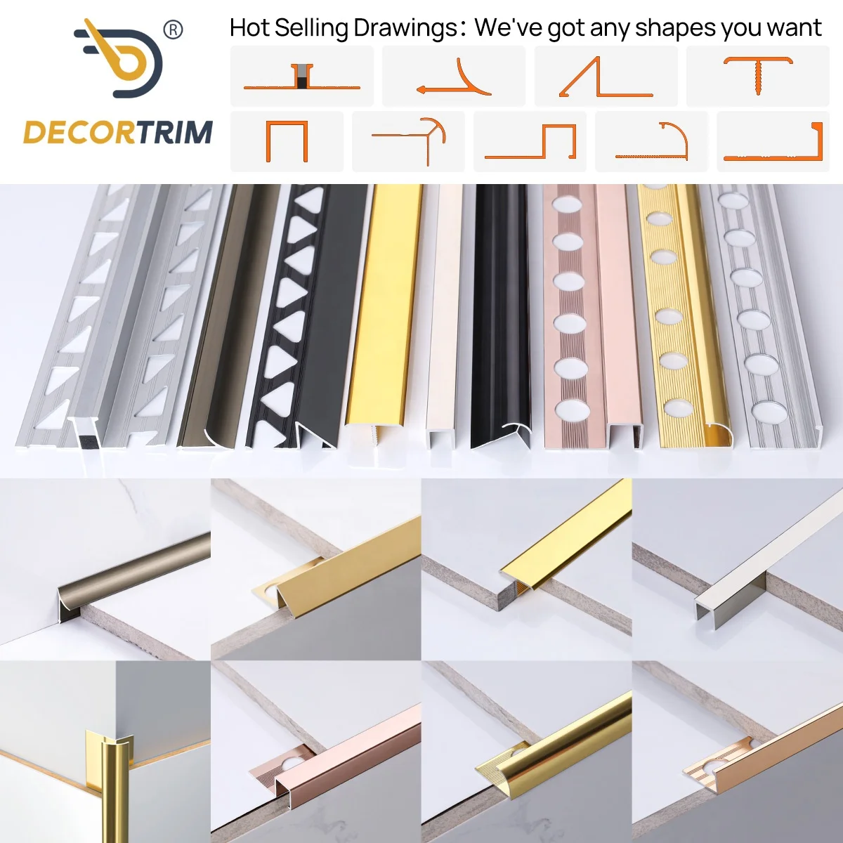 DECORTRIM Custom Interior Metal Trim Profile Modern Style Flexible Aluminum Alloy Wall Corner Strip for Tile Trim for Interior