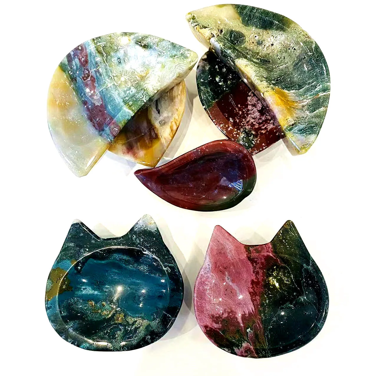 Natural Stone Carving Animal Statue Dish Crystal Heart Moon Ashtray Ocean Jasper Bowl for Decorate