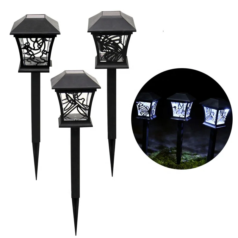 Outdoor Plastic Garden Silhouette Lantern landscapeYard light Dragonfly Butterfly Bird Desgin Solar  led pathway light