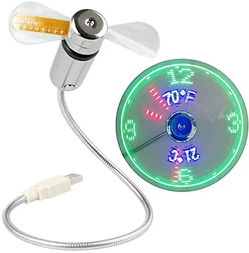 New Usb Clock Fan With Real Temperature Display Flexible Led Clock Thermometer Fan With Fahrenheit 40cm Length In Stock