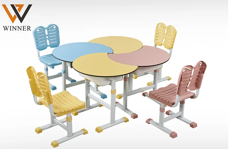 free combination kindergarten desk with chair daycare furniture lifted combined half-round table chair set
