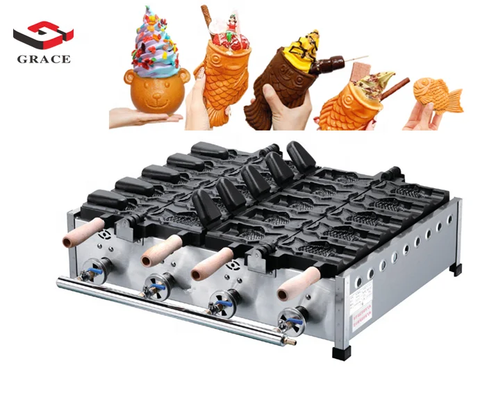 Commercial Sun Big Open Fish Egg Cake Ice Cream Gas Electric Taiyaki Making Machine
