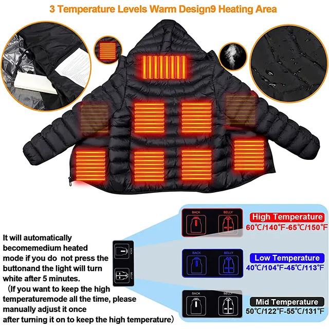 AQTQ Manufacture Winter Unisex  Heated Jacket with battery Down Jackets