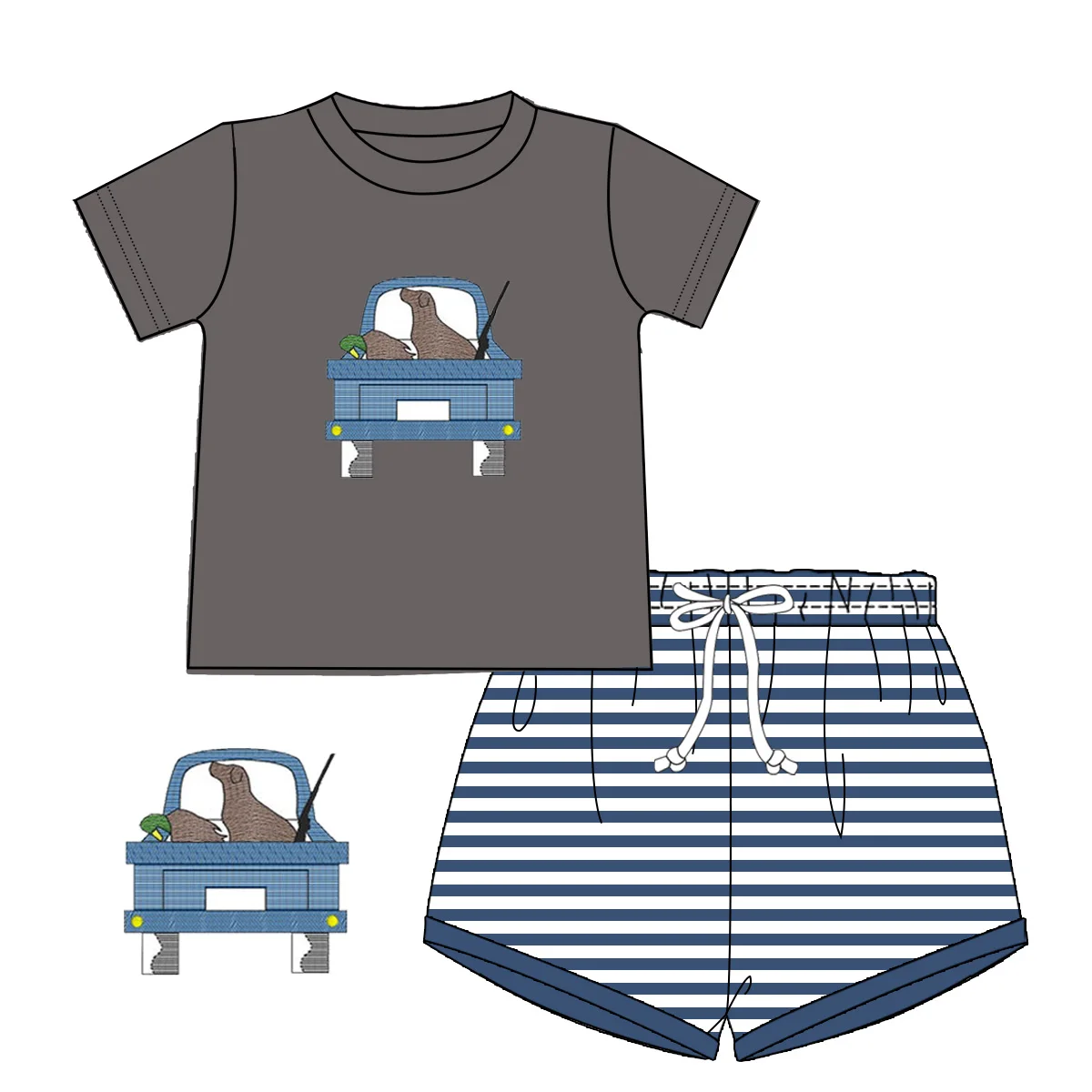 2022 Hot sale boy sets clothes hunter duck children applique outfits online customization kids baby clothing