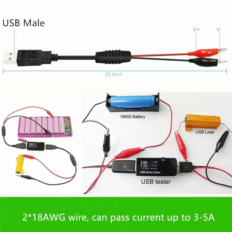 2PCS/Set Alligator Clips Crocodile Wire Male/female To USB Tester Detector DC Voltage Meter Ammeter Capacity Power Meter Monitor