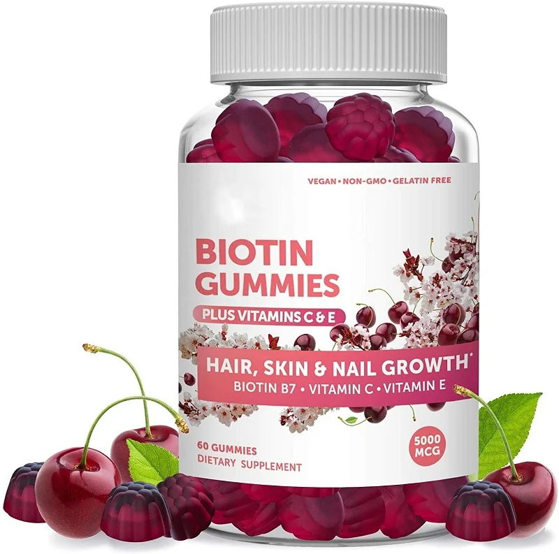 OEM/ODM 100% натуральный клубничный аромат, продукты для роста волос для веганов, биотин, жевательные резинки для волос, для кожи ногтей, частная этикетка