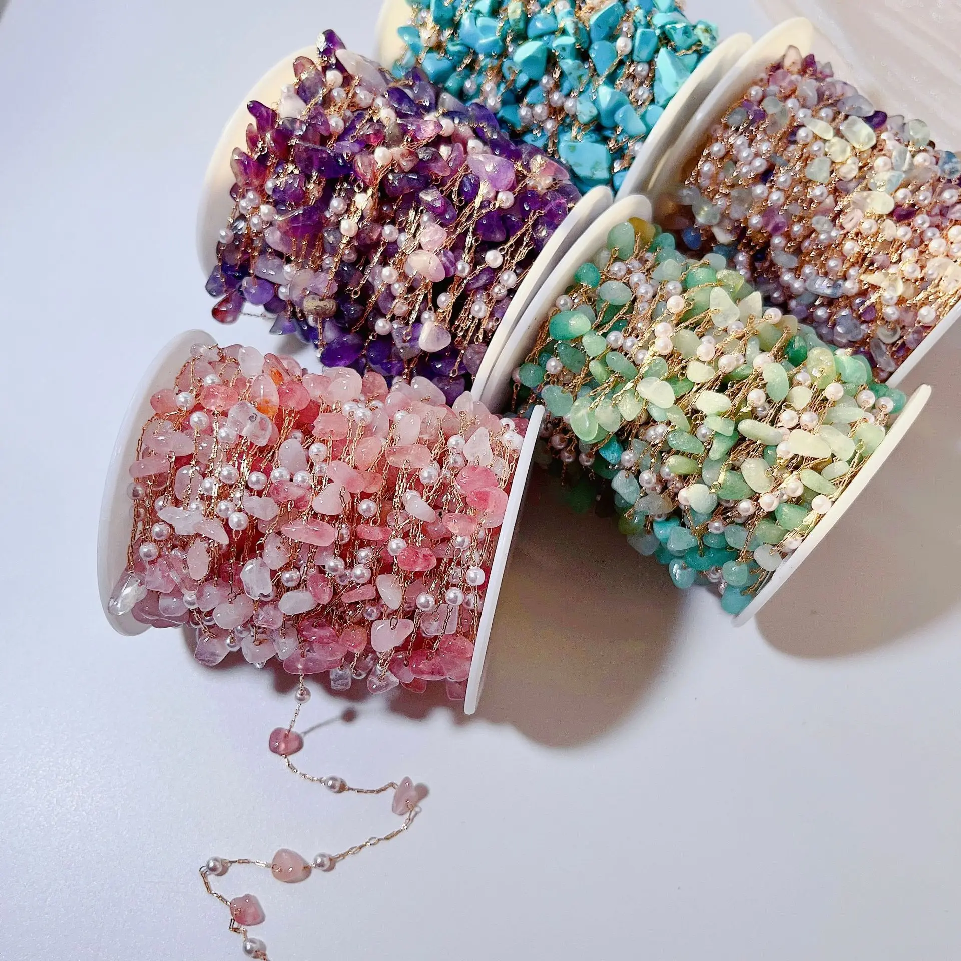 Hot Sale Bohemia Irregular Gemstone Gravel Beads Chain Pure Copper Chain DIY for Jewelry Making Necklace Bracelet Accessories