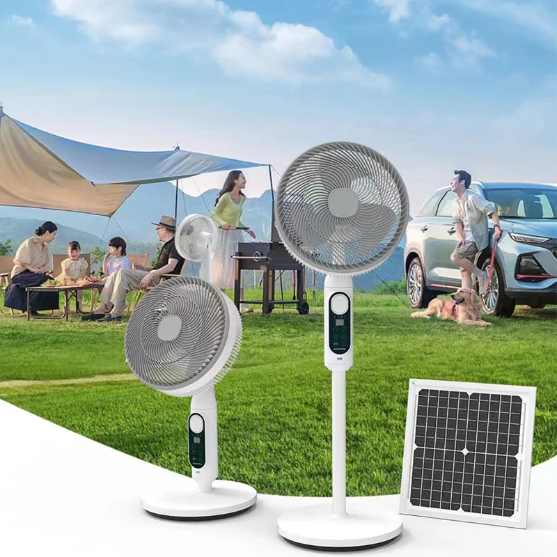 Solar Powered Smart Air Circulation Standing Fan Rechargeable DC Adapter with LED Light