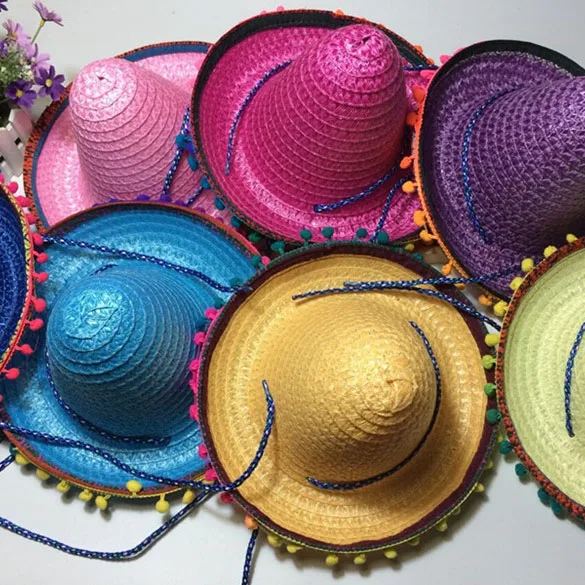 
Summer Kids Mexican Straw Hats Sombrero Party Festive Spanish Hat Hair Decoration Performance hat 