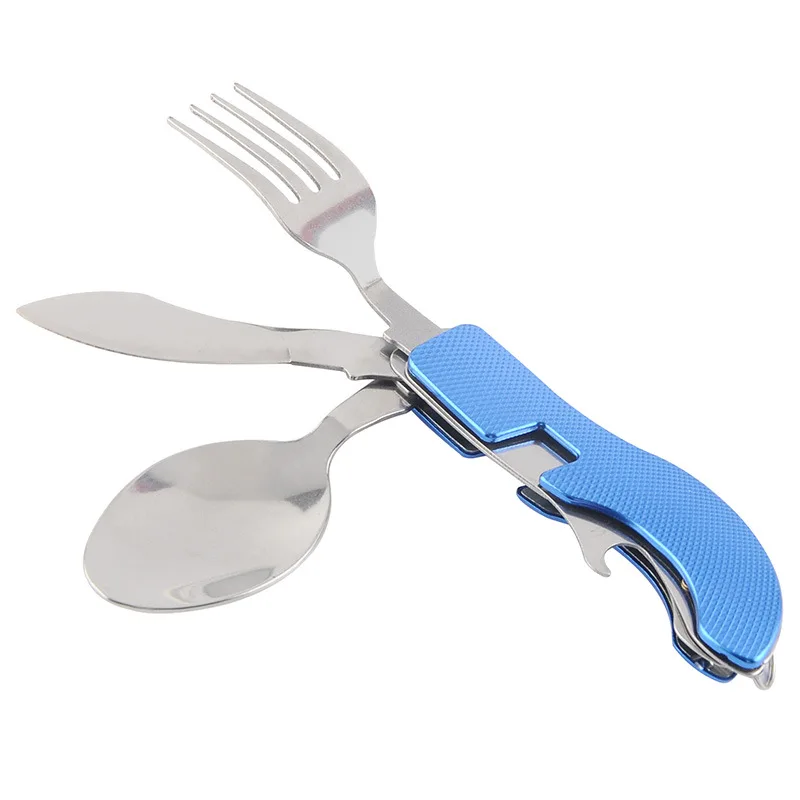 EDC Camping Multitool Stainless Steel Pocket Folding Spoon and Fork Camp Cutlery Multi Function Tool Gadget Item