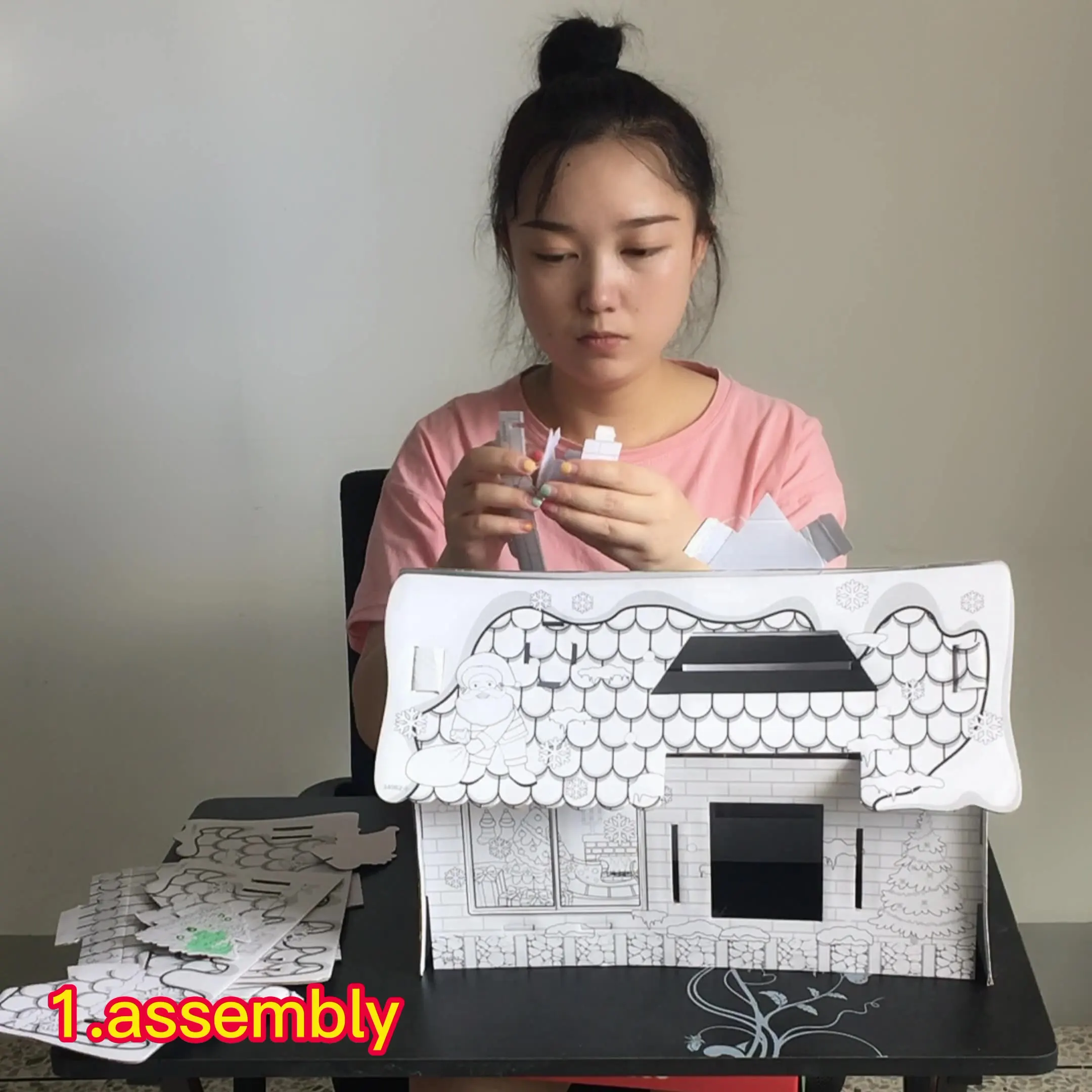 High Quality Paper Printing Children Playhouse DIY Draw Graffiti Handmade House