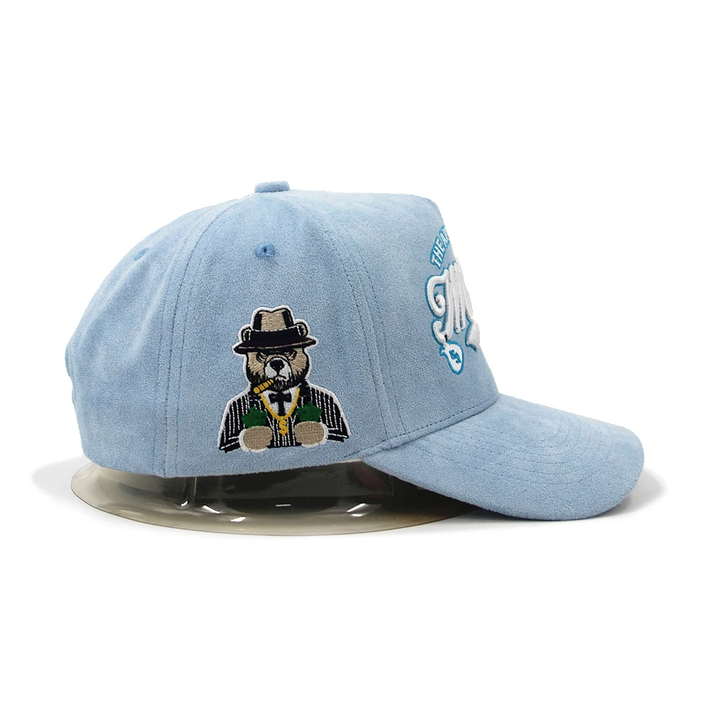 Hot Selling 100% Suede 5 Panel A Frame Custom 3D Embroidery Logo High Crown Chamois Classic Adjustable Snapback Baseball cap