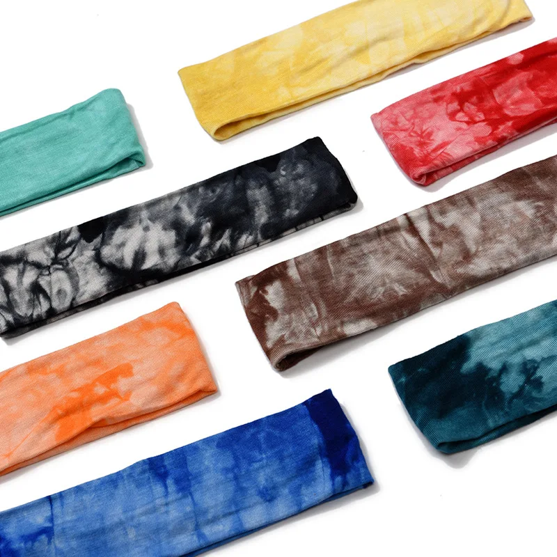 New Women Summer Head Band Cotton Yoga Gym Hair Band Elastic Sweat Sport Hair Bands Tie Dye Print Hoop Hairbands