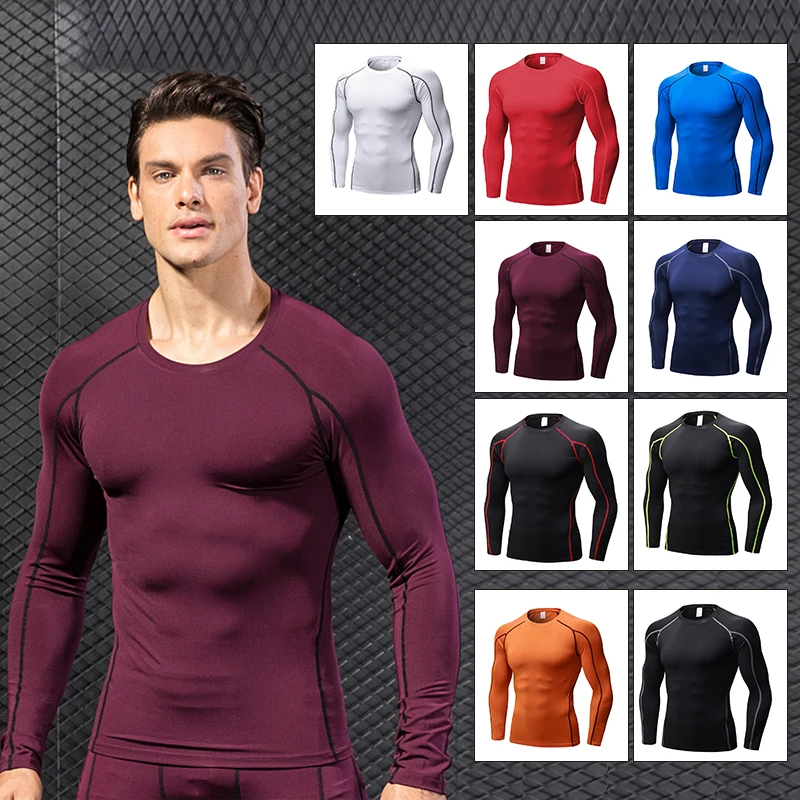 Men Compression Under Base Layer Tops Long Sleeve Quick Dry Sports Shirt custom mens gym long sleeve blank tight shirts