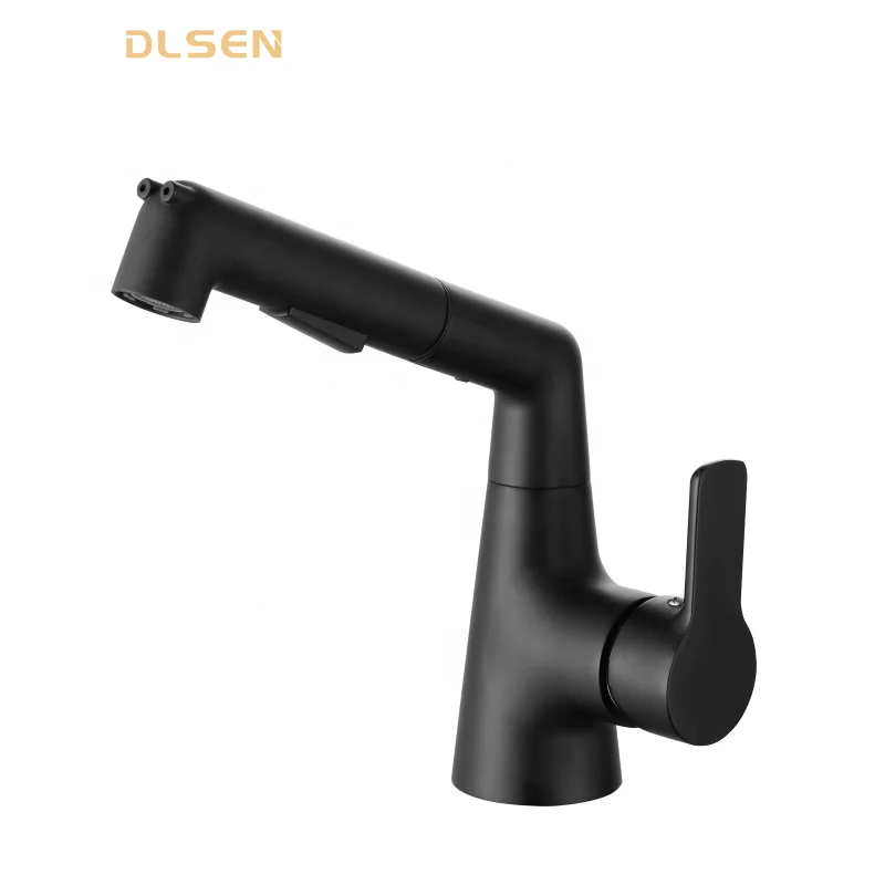 Bathroom Sink Faucet with Pull Out Sprayer Hand Shower Basin Mixer with Two Types of Water Jets